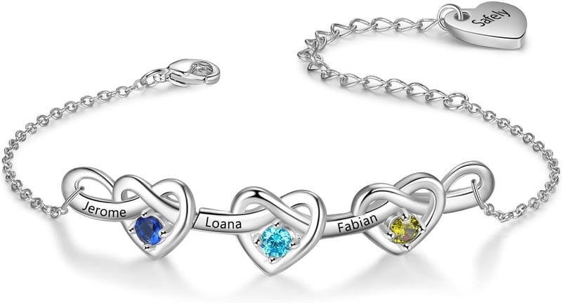 Personalisierbares Geburtsstein-Armband mit Herznamen für Mütter