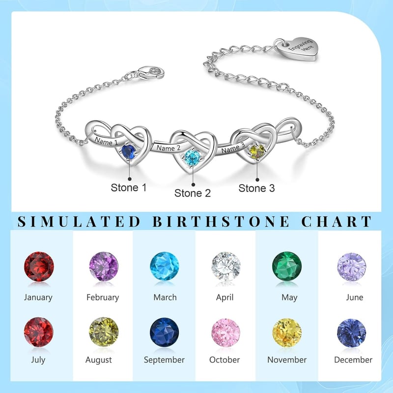 Personalisierbares Geburtsstein-Armband mit Herznamen für Mütter