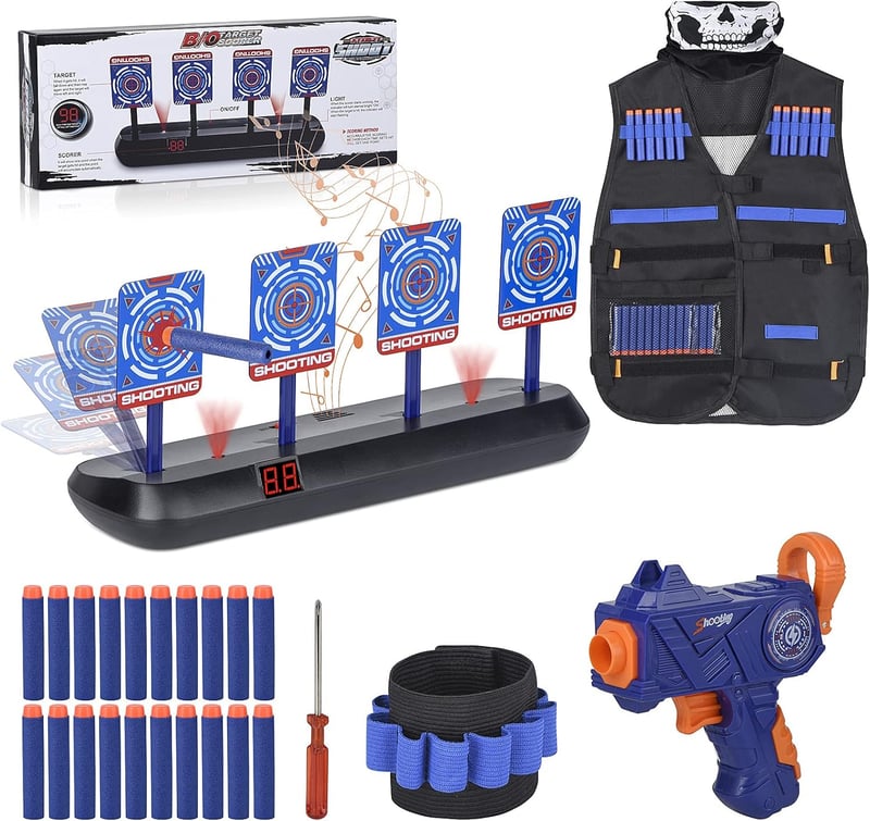 Nerf Zubehör Set: Zielscheibe mit Weste, Gewehr und 20 Darts für Kinder