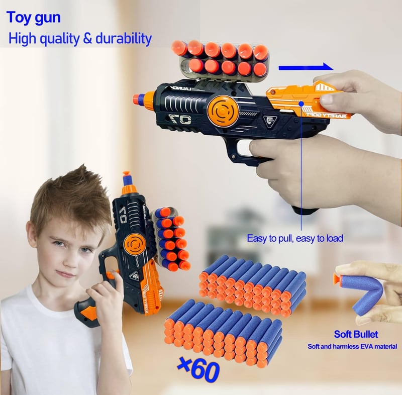 Zielscheibe mit Spielzeugpistole und 60 Darts für Kinder ab 6 Έτη