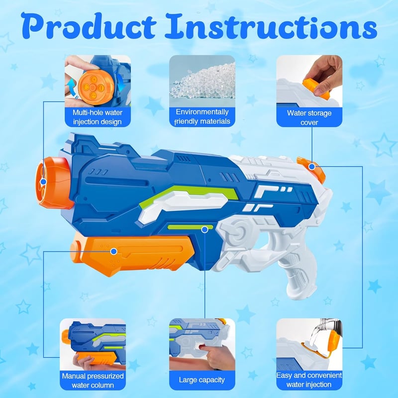 Wasserpistole für Kinder – 1200ML Wasserblaster mit 10m Reichweite