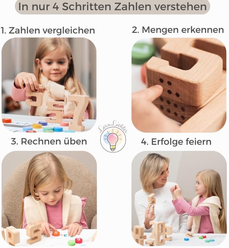 Montessori Holz Lernzahlen mit Rechenkarten – Pädagogisches Zählspiel für Kinder ab 4 Jahren