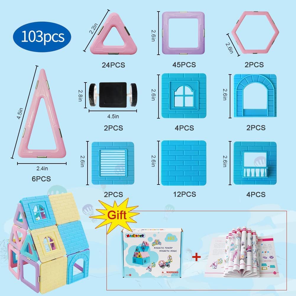 Magblock 103-teiliges magnetisches Konstruktionsspielzeug für Kinder ab 3 Jahren