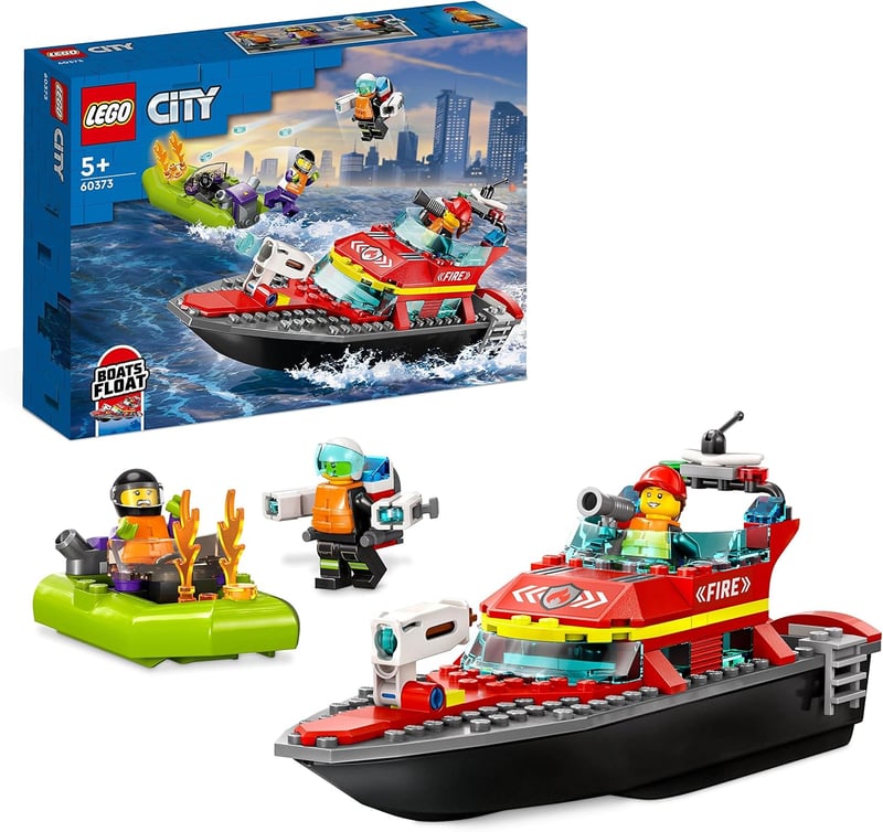 LEGO 60373 City Feuerwehrboot mit schwimmendem Rennboot und 3 Minifiguren