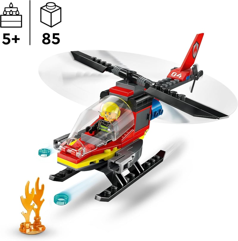 LEGO City Feuerwehrhubschrauber Set mit Pilot-Figur für Kinder ab 5 Jahren