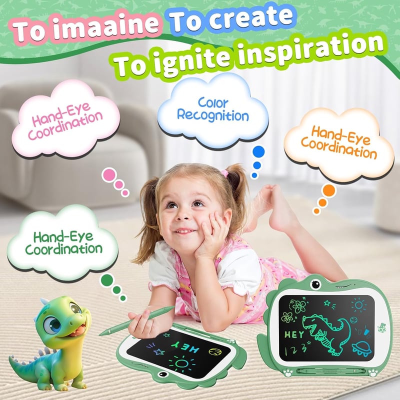 Dinosaurier LCD Zeichentablett für Kinder, Lernspielzeug, 2-6 Jahre