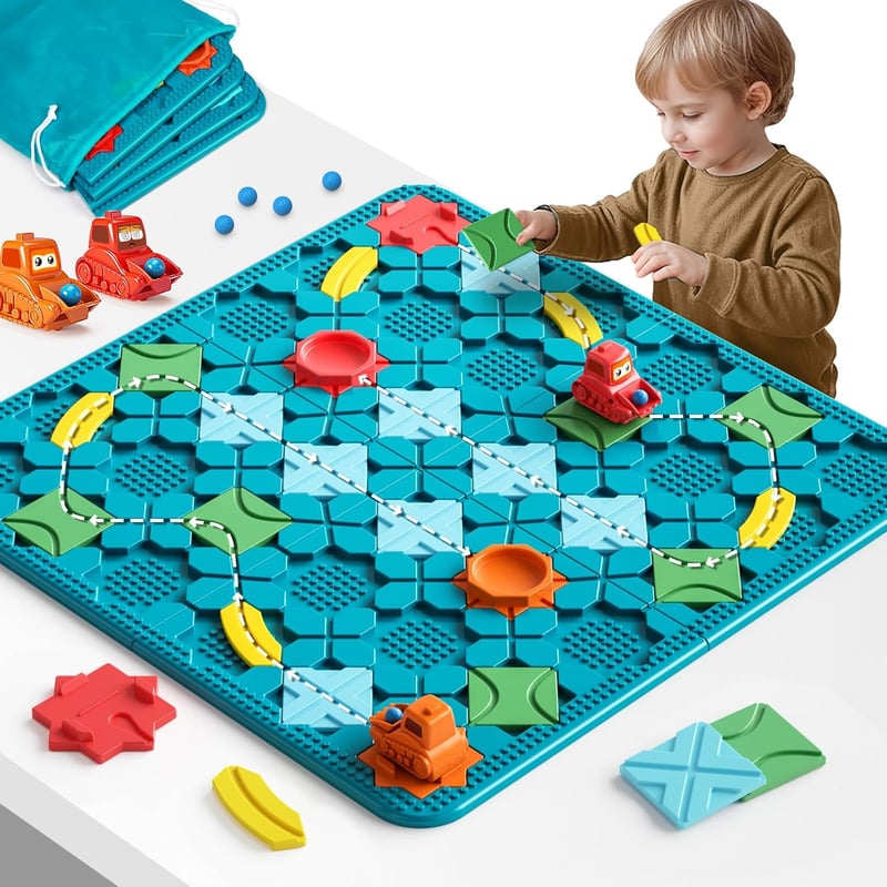 Logisches Straßenbauer-Spielbrett für Kinder 4-8 Jahre, 56 x 56 cm