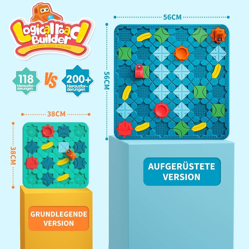 Logisches Straßenbauer-Spielbrett für Kinder 4-8 Jahre, 56 x 56 cm