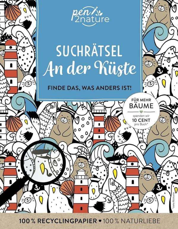 Küsten-Suchrätsel: Finde das Andersartige auf Recyclingpapier