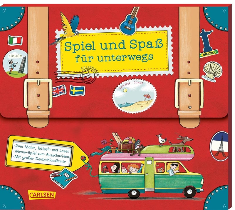 Unterhaltung für unterwegs: Buch-Set im Koffer mit Geschichten, Rätseln und Malblock