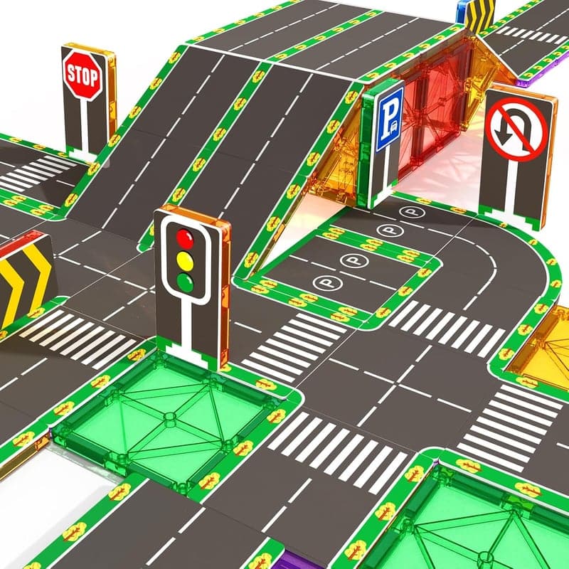 Magnetisches Bausteine Straßenaufsatz-Set – STEM-Spielzeug für 3-8 Jahre