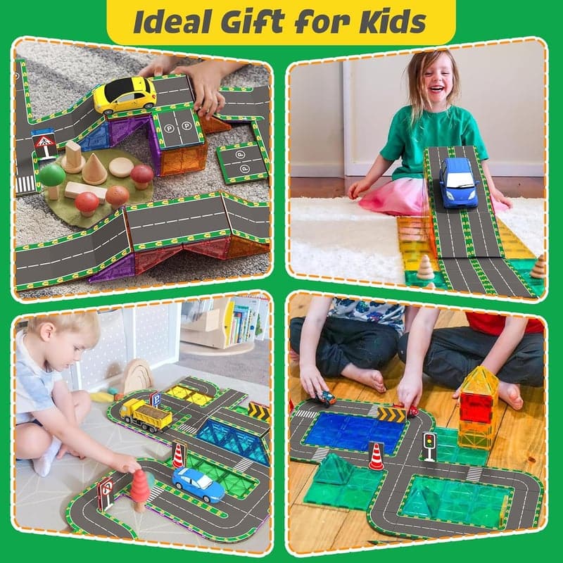 Magnetisches Bausteine Straßenaufsatz-Set – STEM-Spielzeug für 3-8 Jahre