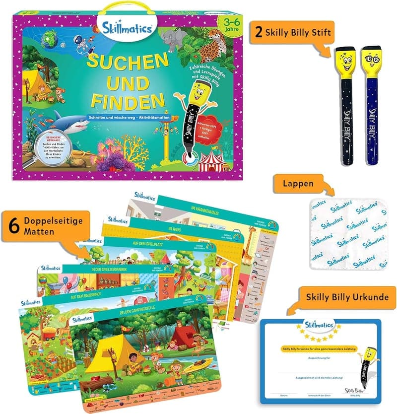 Skillmatics Lernspiel - Suchen und Finden für Kinder 3-6 Jahre, wiederverwendbare Aktivitätsmatten