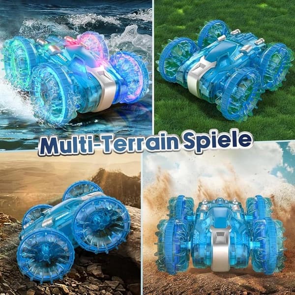 Ferngesteuertes Amphibienfahrzeug für Kinder ab 3 Jahren, wasserdicht mit LED-Licht