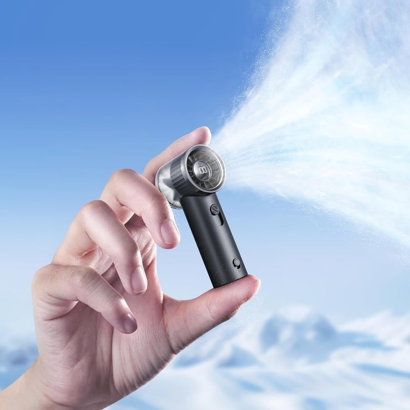 Mini Turbo Handventilator mit 100 Geschwindigkeiten – Wiederaufladbar & LED-Anzeige, Geschenk für Paare, Dunkelgrau