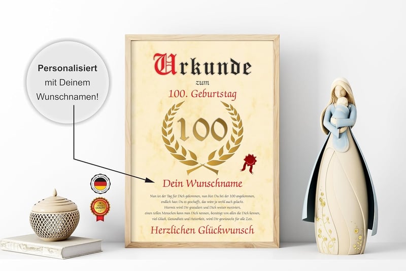 Personalisierte Geburtstagsurkunde zum 100. Geburtstag 1924