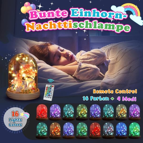 Einhorn Nachtlicht DIY-Bastelset für Mädchen 3-10 Jahre mit 16 Farben
