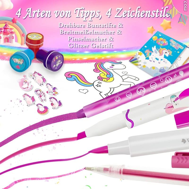 Einhorn Spielzeug für Mädchen, Filz- und Glitzerstifte, 4-7 Jahre