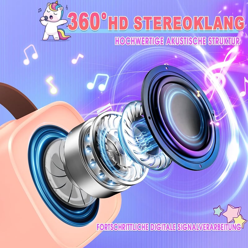 Einhorn Karaoke Maschine mit 2 Bluetooth Mikrofonen für Mädchen 3-12 Jahre