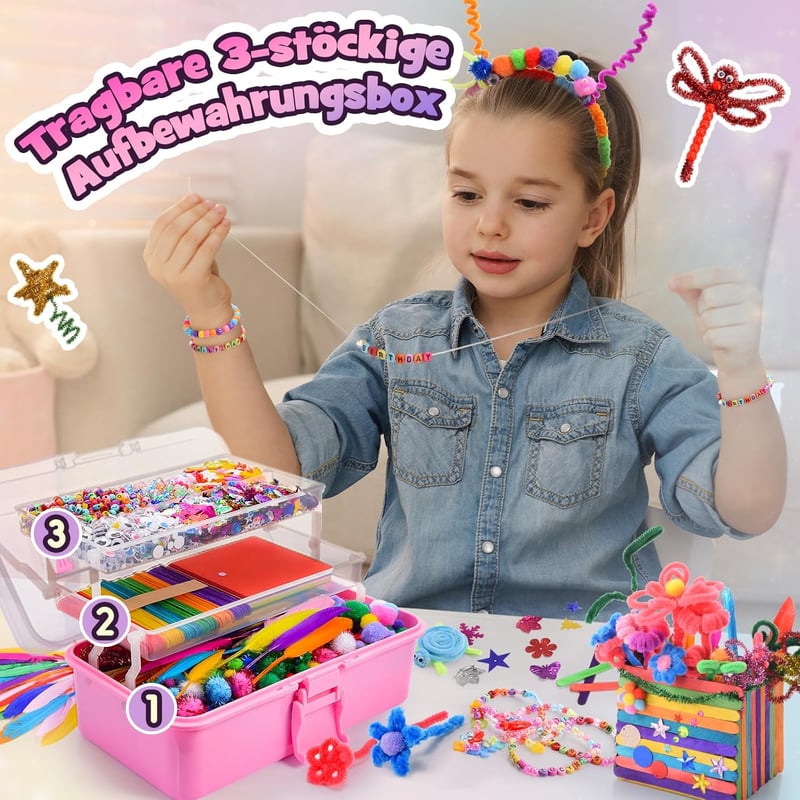 Einhorn Bastelset für Mädchen ab 3 Jahren – 4000+ Teile, inkl. Sticker, Pfeifenreiniger & Pompons