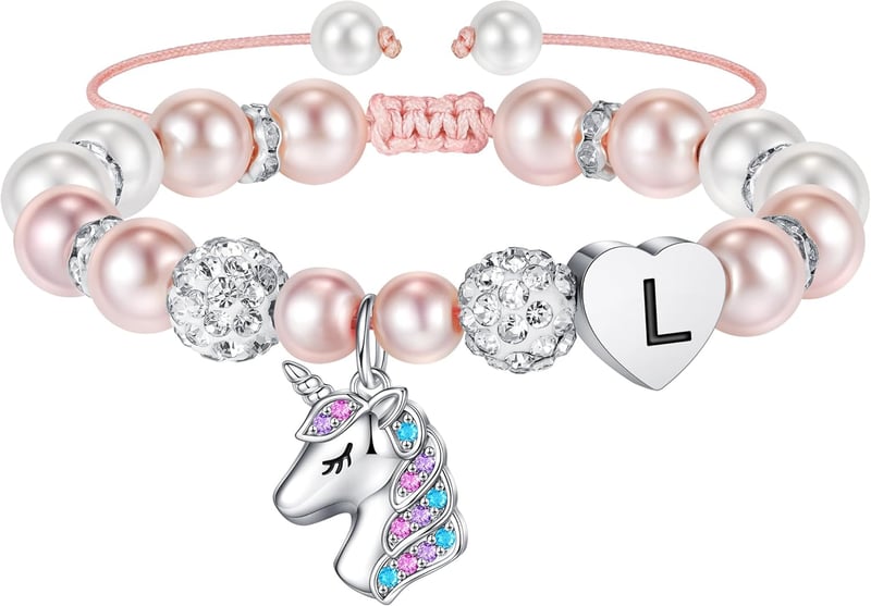 Einhorn-Armband für Mädchen mit rosa Perlen und Strass – Geburtstagsgeschenk
