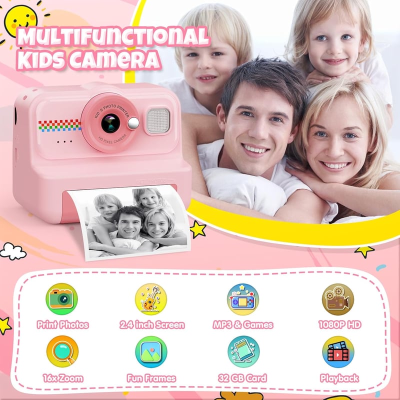 HiMont 1080P Sofortbildkamera für Kinder mit 32GB Karte und Druckpapier