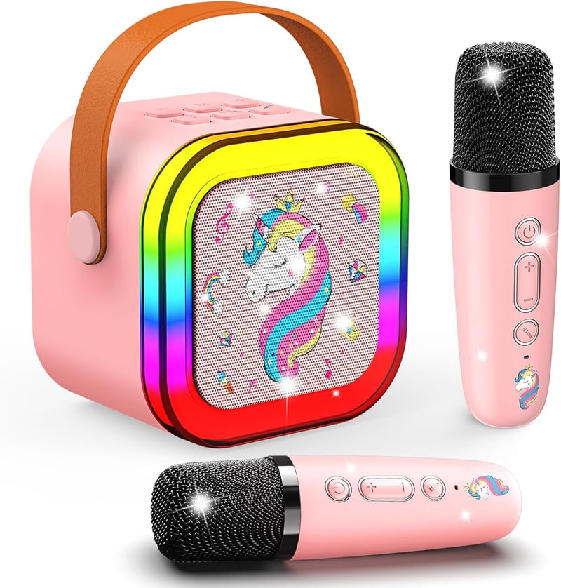 Karaoke Maschine für Kinder mit Bluetooth und 2 Mikrofonen, Einhorn Geschenk