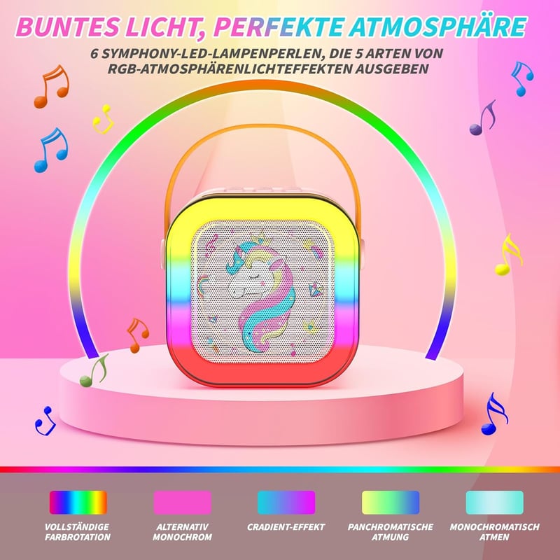 Karaoke Maschine für Kinder mit Bluetooth und 2 Mikrofonen, Einhorn Geschenk
