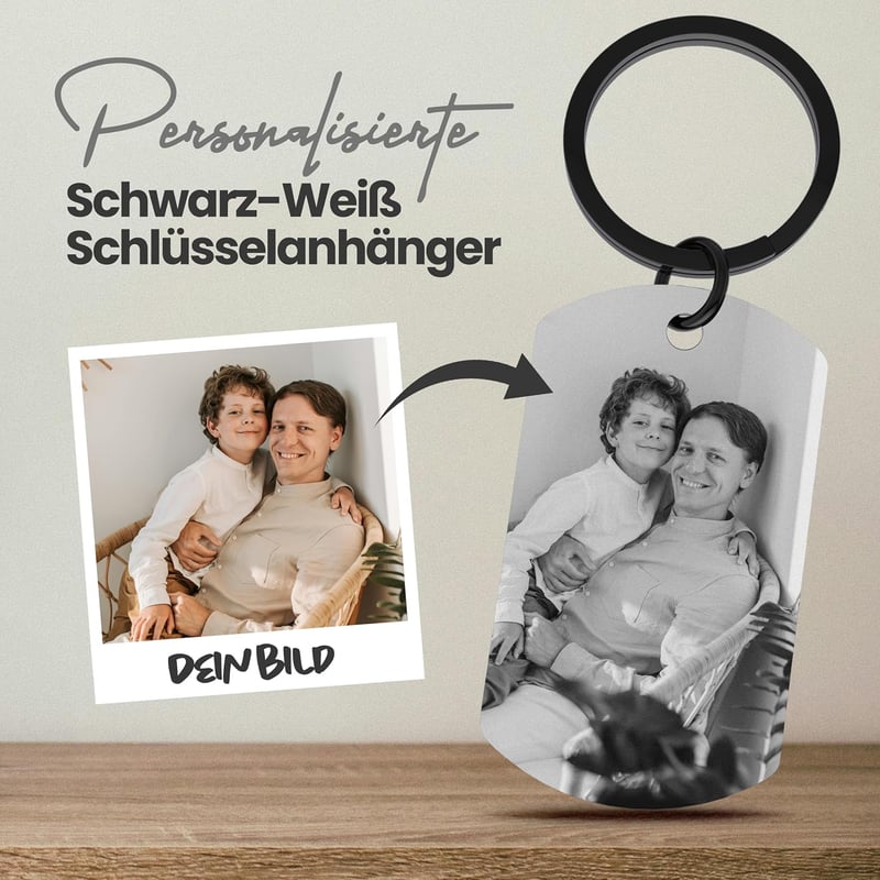 Personalisierter Schlüsselanhänger mit Foto und Gravur für Papa