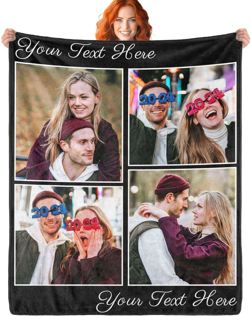 Personalisierte Kuscheldecke mit Foto und Text für Paare