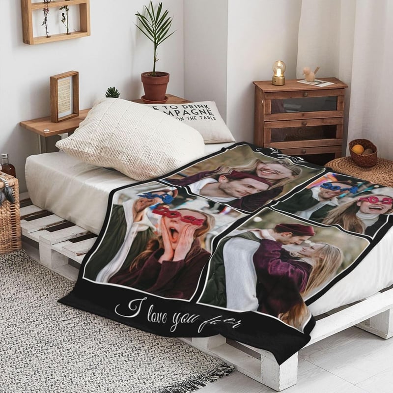 Personalisierte Kuscheldecke mit Foto und Text für Paare