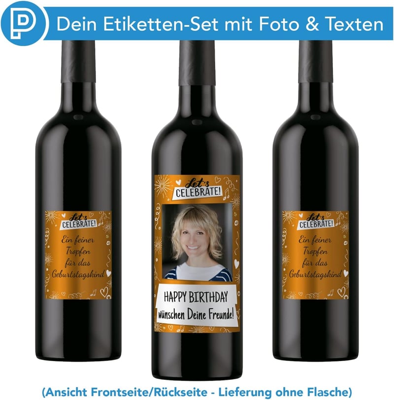 Personalisierte Flaschenetiketten mit Foto und Goldeffekt-Folie