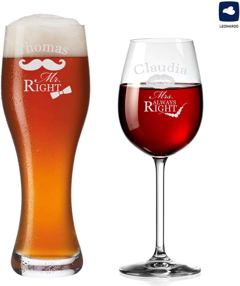 Personalisierte Weizengläser mit Gravur - Mr. & Mrs. Always Right - Hochzeitsgeschenk für Paare