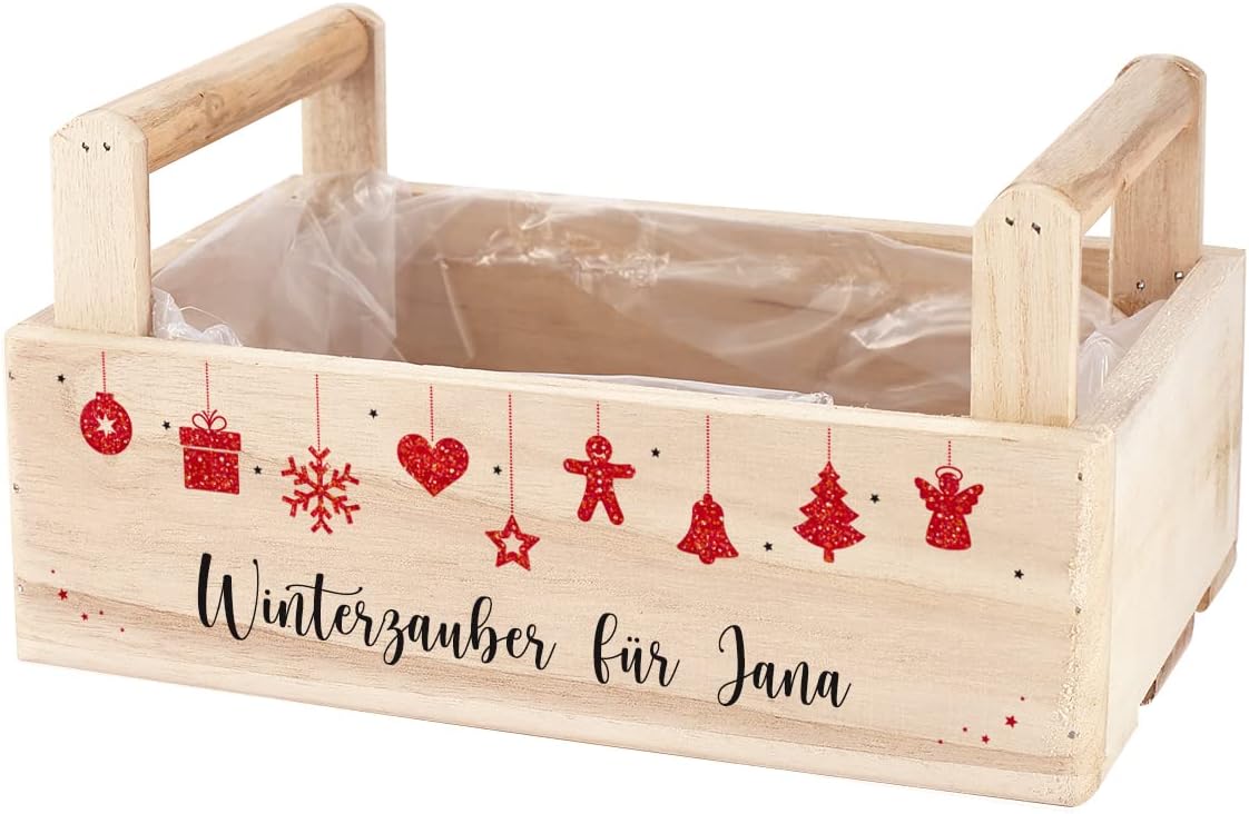 Personalisierte Holzkiste mit 2 Henkeln für Weihnachtsdekoration