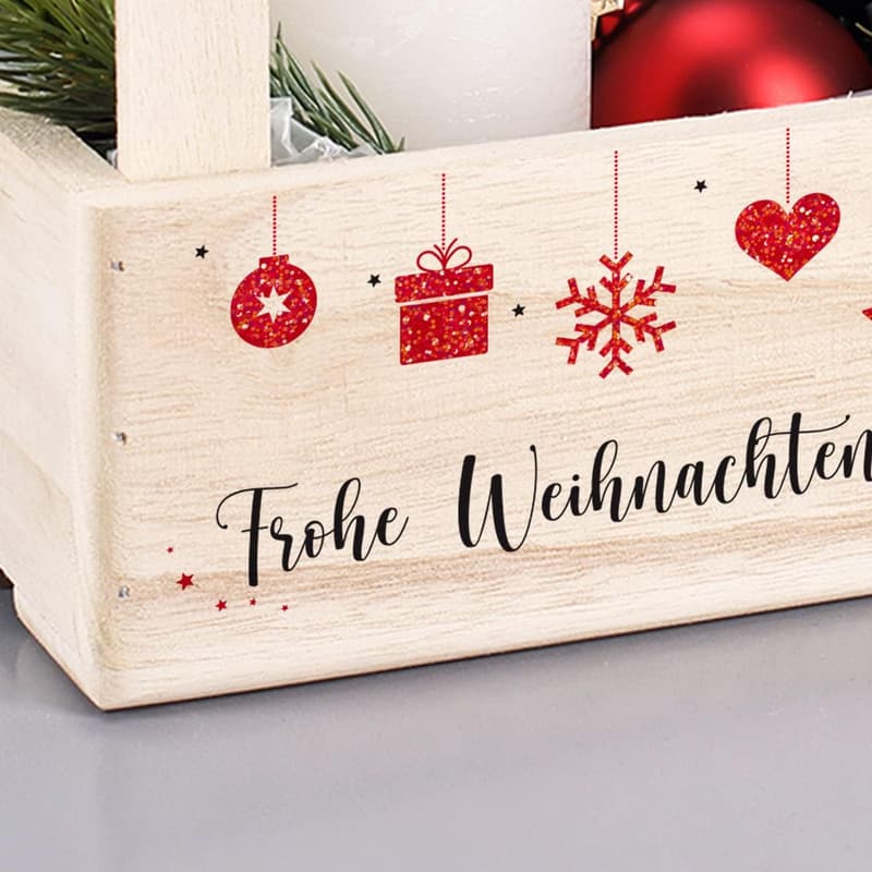 Personalisierte Holzkiste mit 2 Henkeln für Weihnachtsdekoration