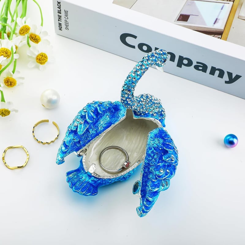 Handgefertigtes Schmuckkästchen mit blauem Schwan – Organizer für Ringe und Ohrringe