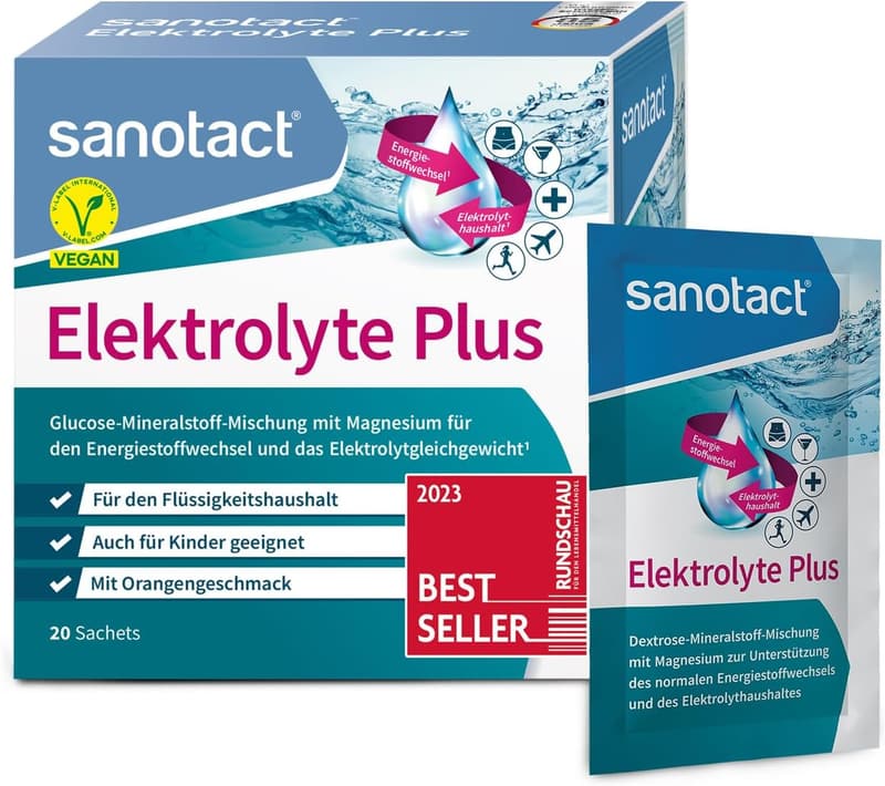 sanotact Elektrolyte Plus Pulver für Flüssigkeitshaushalt - Vegan, Orangengeschmack