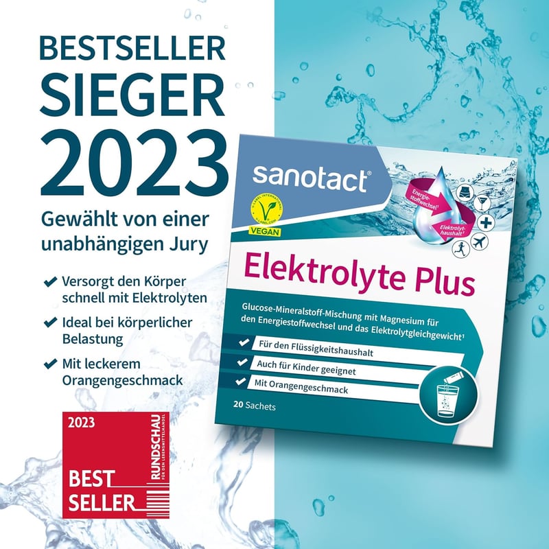 sanotact Elektrolyte Plus Pulver für Flüssigkeitshaushalt - Vegan, Orangengeschmack