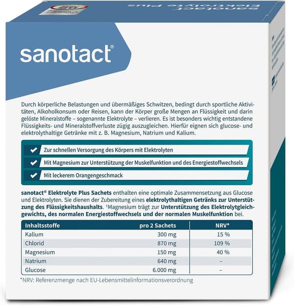 sanotact Elektrolyte Plus Pulver für Flüssigkeitshaushalt - Vegan, Orangengeschmack