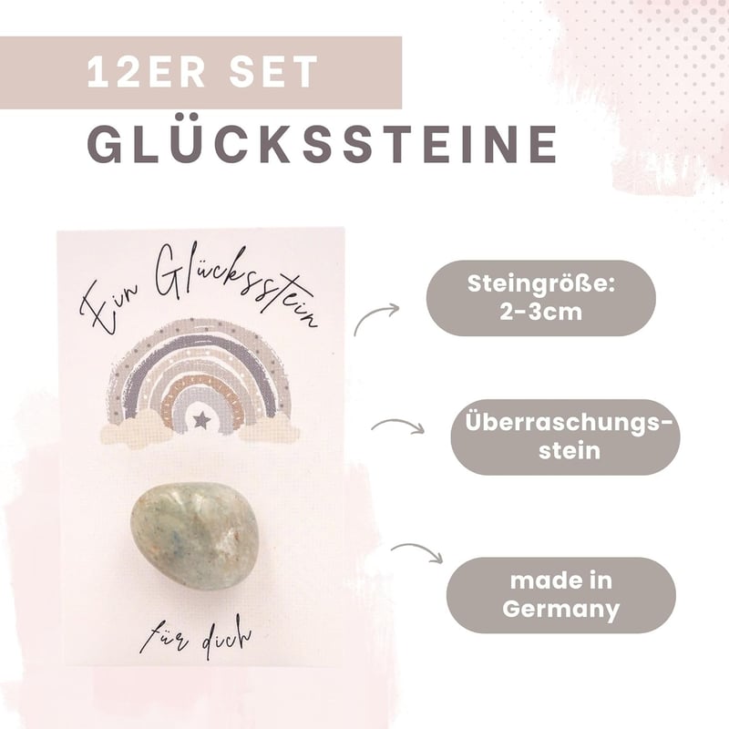 Glückssteine Set für Kindergeburtstag - 12er Mitgebsel, fertig verpackt