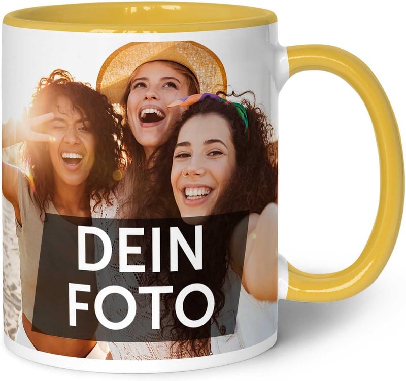 Personalisierte Fototasse für Unternehmen - Lebensmittelecht, spülmaschinenfest, gelb