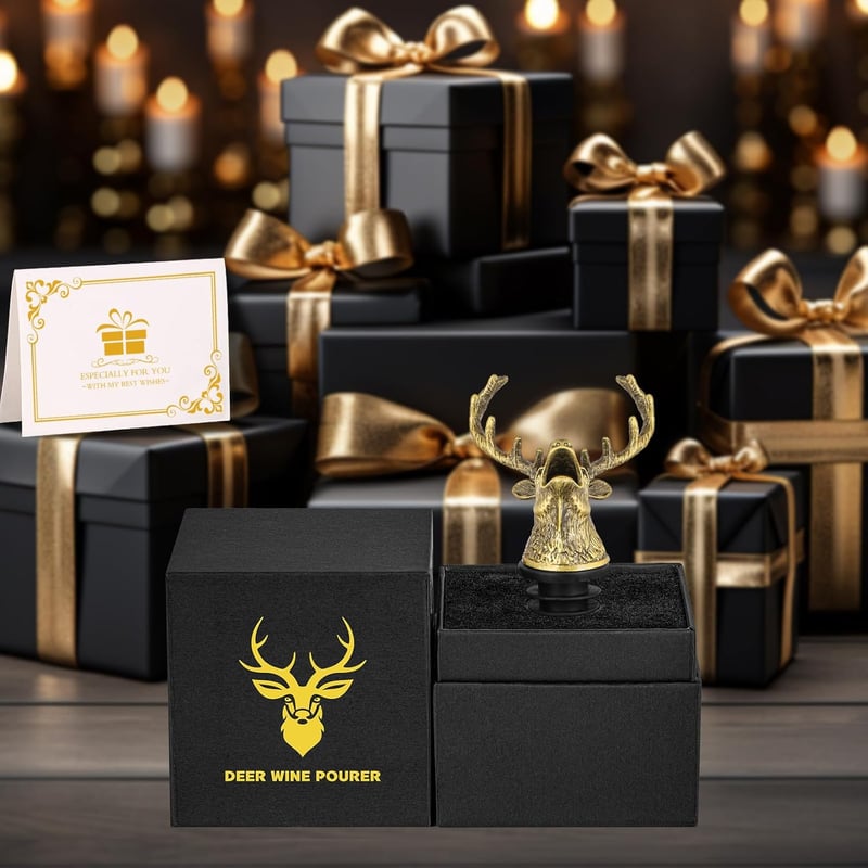 Hirschkopf Weinflaschenausgießer und Stopper mit Geschenkbox für Jäger