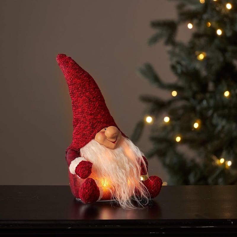 Weihnachtsdeko Wichtelfigur aus Stoff, batteriebetrieben, 34 cm