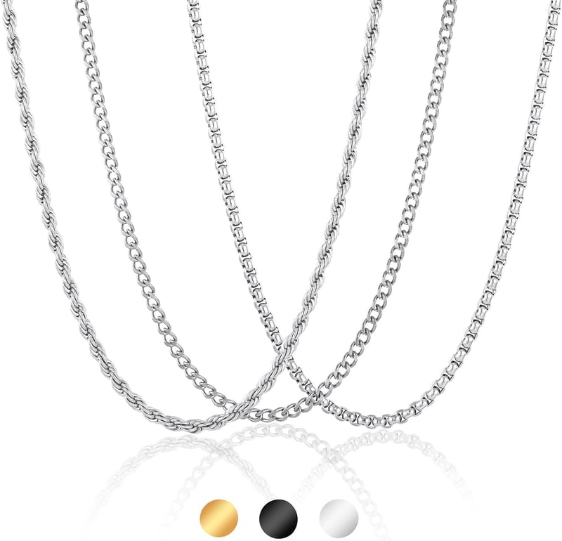 Herren Panzerkette aus 316L Edelstahl, 45-60cm, in Silber, Gold und Schwarz
