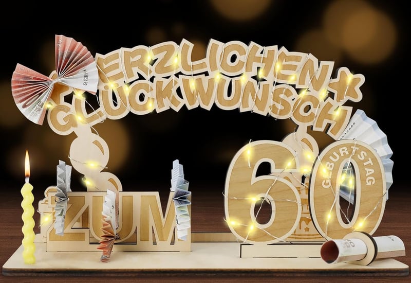 LED-Lichterkette für Geldgeschenke zum 60. Geburtstag, Holzdeko für Paare