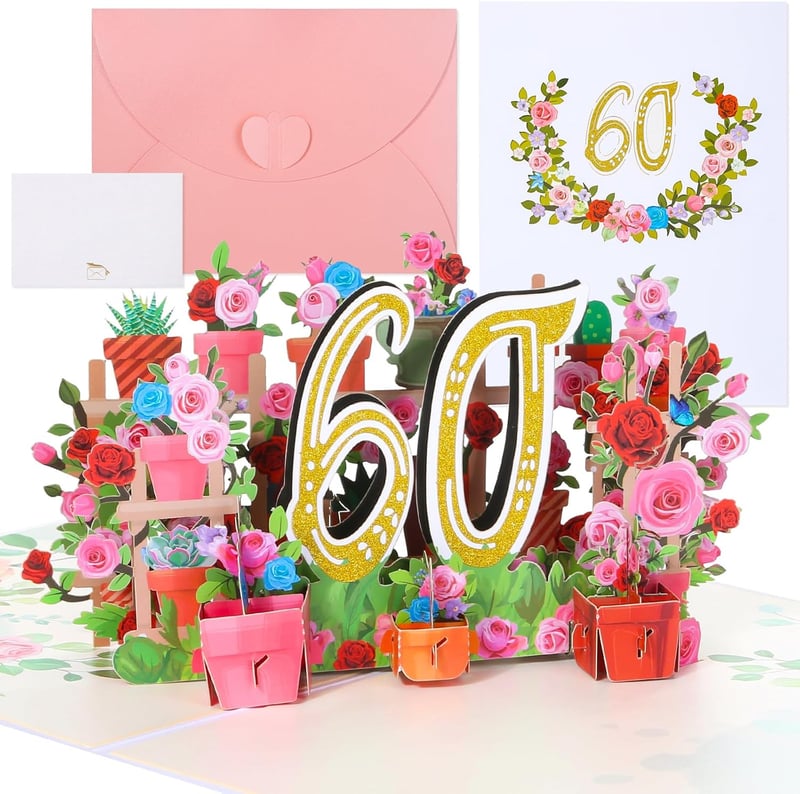 60. Geburtstagskarte mit 3D-Blume für Frauen und Mütter