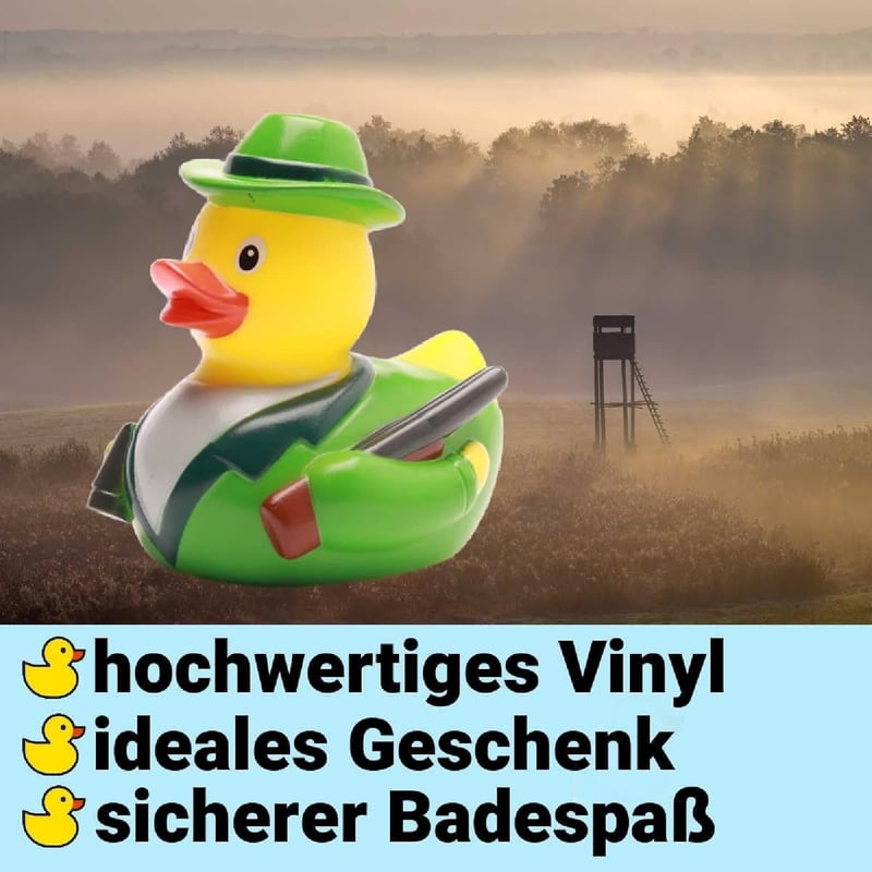 Jagd-Quietscheente mit Gewehr und Zubehör – Geschenk für Jäger