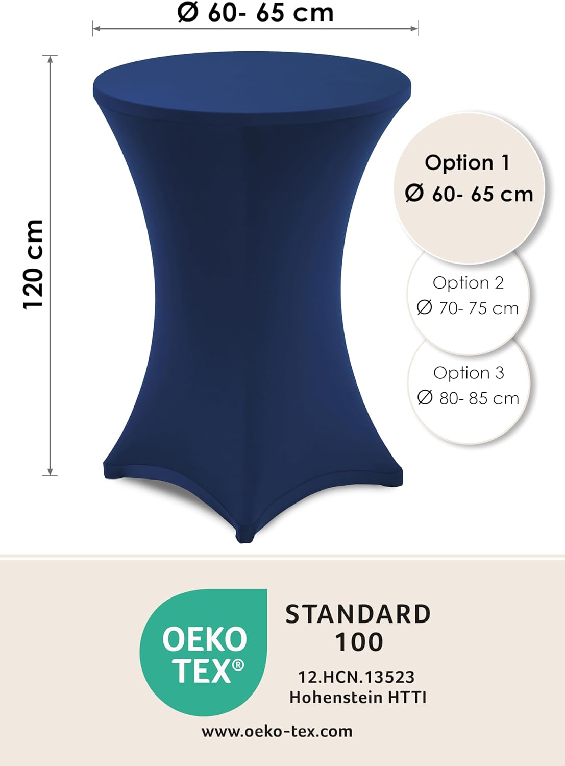 Stretch Stehtischhusse Diana mit Öko-Tex, 40°C waschbar, Ø60-85cm