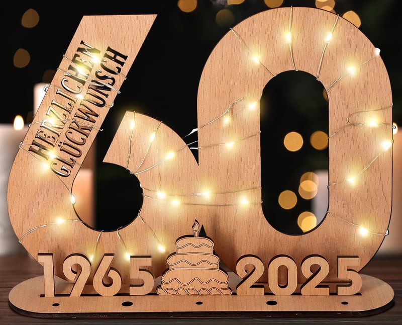 60. Geburtstag Geschenke für Paare - Personalisierbares Holz-Schild mit LED