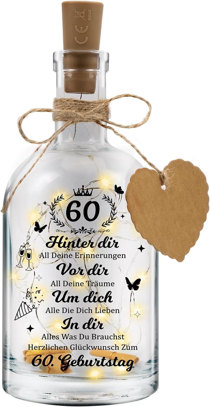 LED Flaschenlicht zum 60. Geburtstag für Frauen und Männer